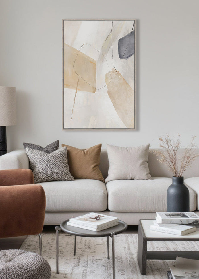 Franz Framed Canvas 60 x 90 x 4cm Beige & White Multi