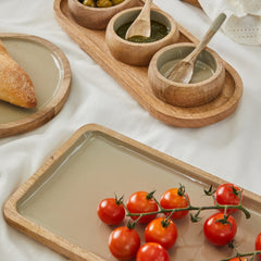 Corinne Serving Tray with Dip Bowls and Spoons 35.5x13x5cm Light Taupe