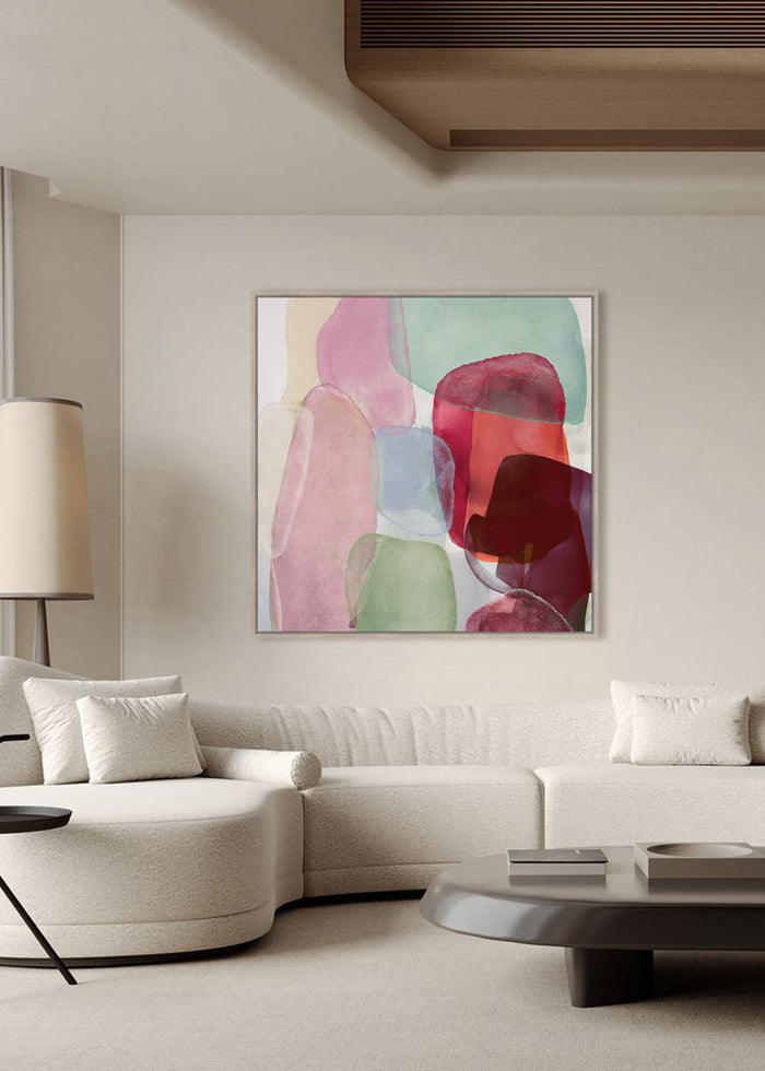 Jelly Story Framed Canvas 80 x 80 x 4cm Pink & Green Multi