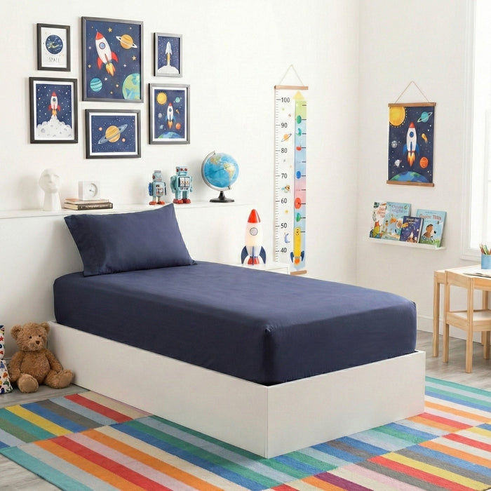 Kids Bamboo Cotton Fitted Sheet & pillowcase Set Indigo