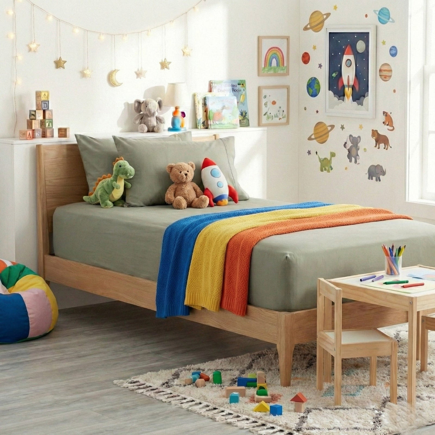 Kids Bamboo Cotton Fitted Sheet & pillowcase Set Jade