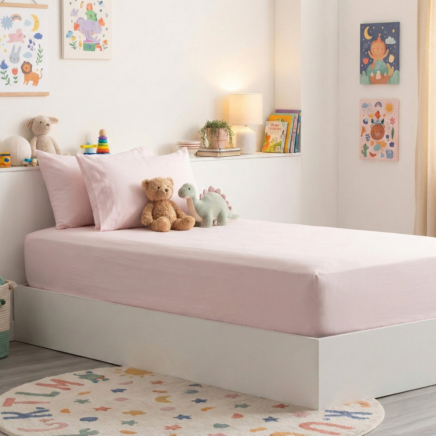 Kids Bamboo Cotton Fitted Sheet & pillowcase Set Peach