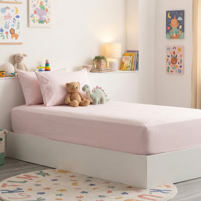 Kids Bamboo Cotton Fitted Sheet & pillowcase Set Peach