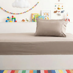 Kids Bamboo Cotton Fitted Sheet & pillowcase Set Pewter
