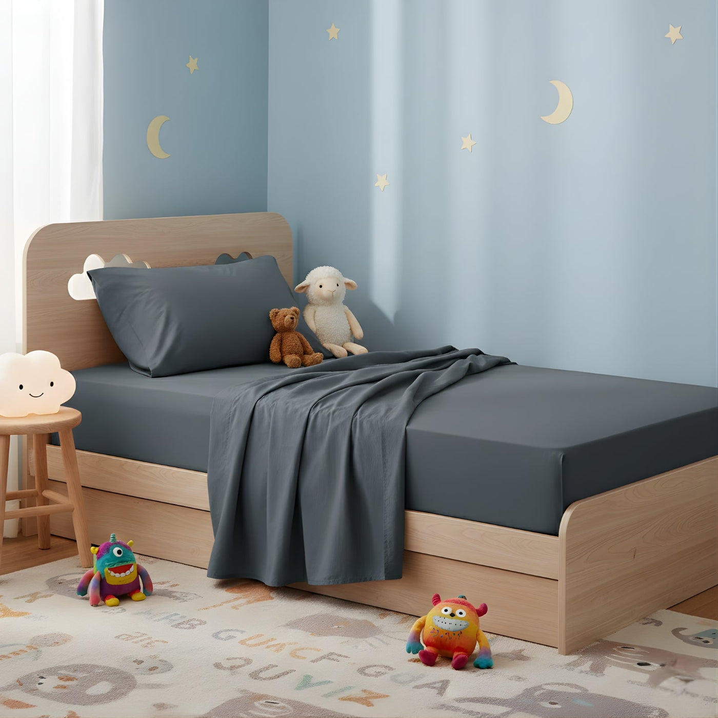 Kids Egyptian Cotton Sheet Set Steel Blue