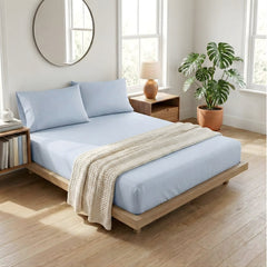 Kids Organic Cotton Fitted & Pillow case Set Baby Blue