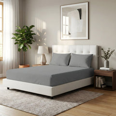 Kids Organic Cotton Fitted & Pillow case Set Steel Grey