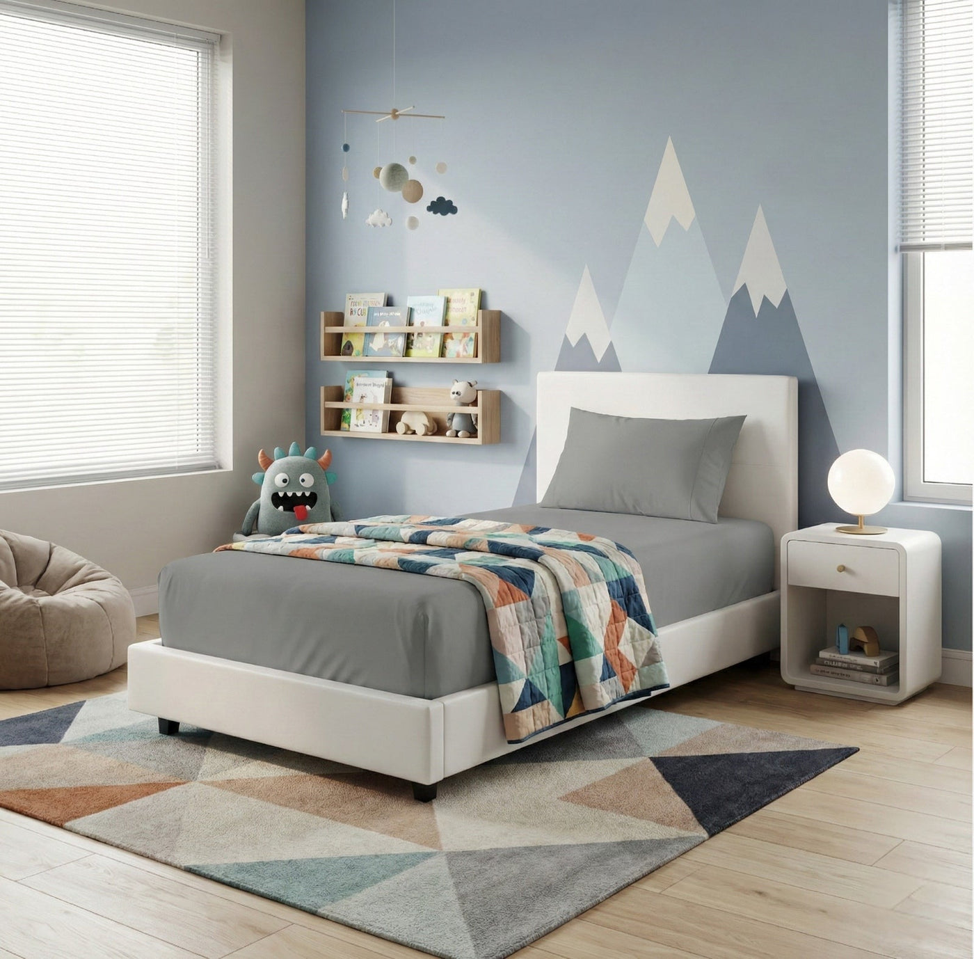 Kids Organic Cotton Fitted & Pillow case Set Steel Grey