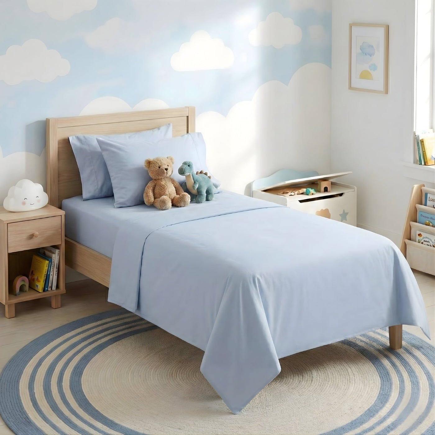 Kids Organic Cotton Sheet sets 300 Thread Count Baby Blue