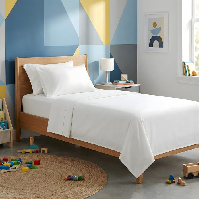 Kids Organic Cotton Sheet sets 300 Thread Count White