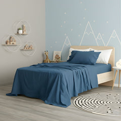 Kids European Vintage Washed Cotton Sheet Sets Blue