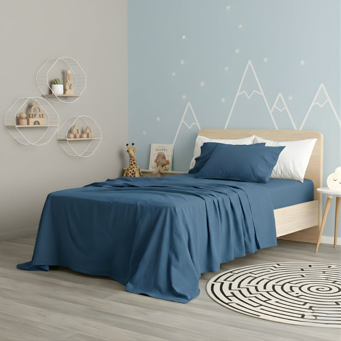 Kids European Vintage Washed Cotton Sheet Sets Blue