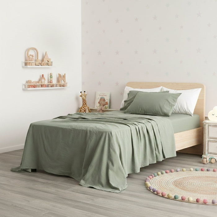 Kids European Vintage Washed Cotton Sheet Sets Fern