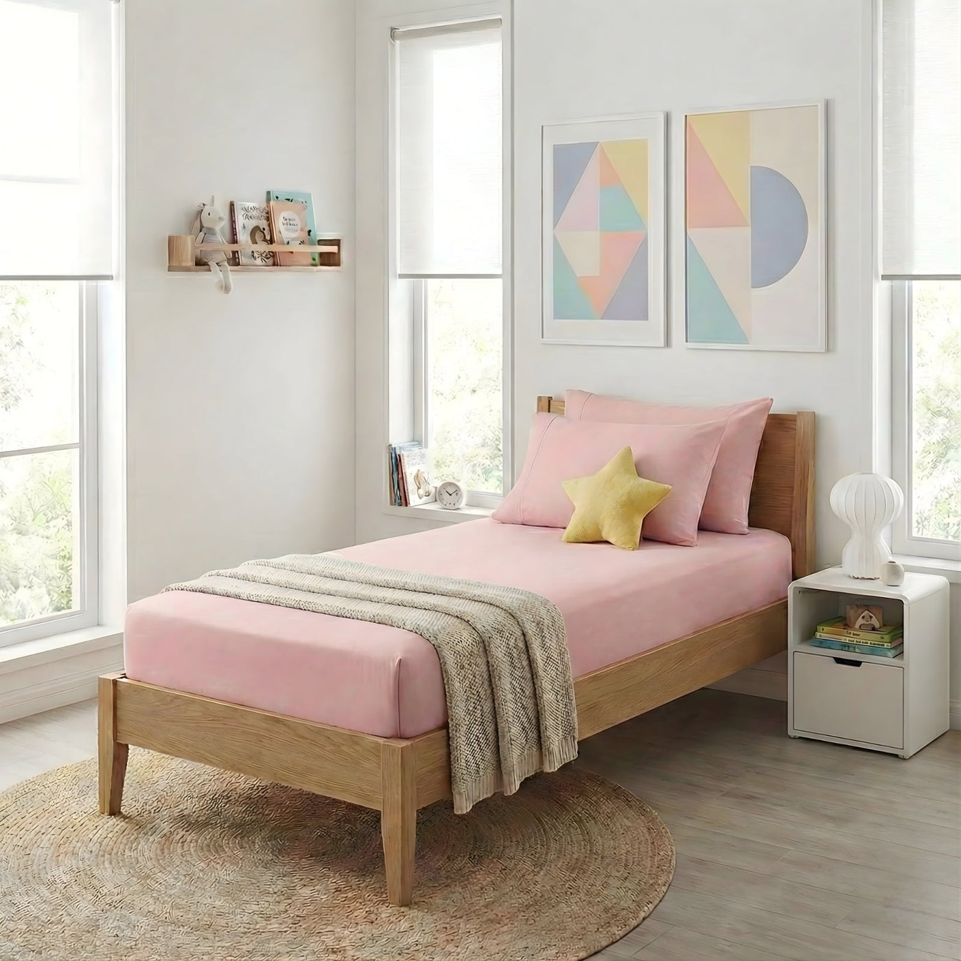 Kids Flannelette Fitted & Pillowcase Set Rose