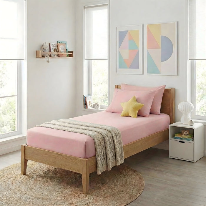 Kids Flannelette Fitted & Pillowcase Set Rose