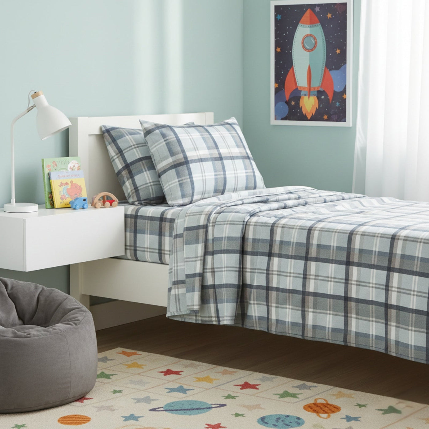 Kids Flannelette Sheets Egyptian Cotton Heathered Plaid