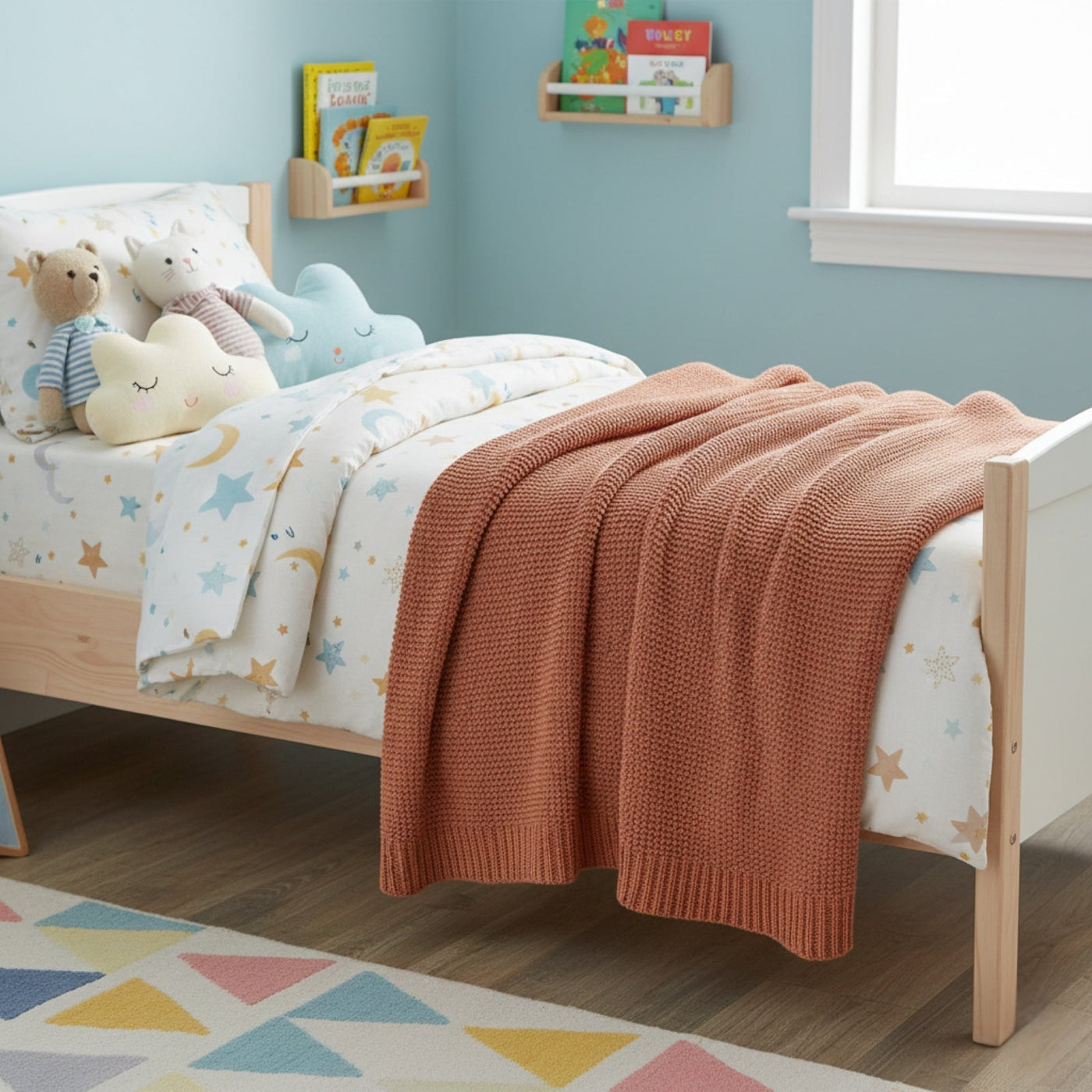 Kids Throw Cotton Knitted Moss Rust