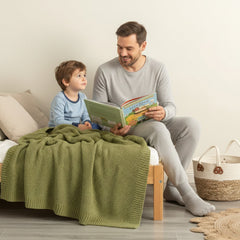 Kids Throw Cotton Knitted Moss Sage