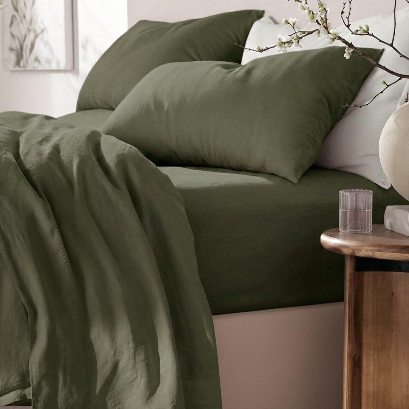 Washed Linen Cotton Sheet Set Leaf