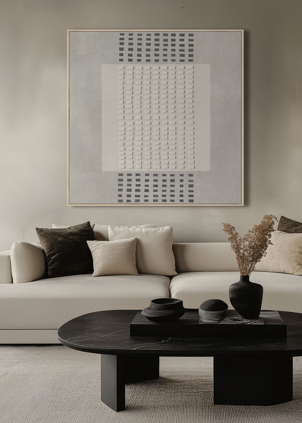 Linear Trail Framed Canvas 80 x 80 x 4cm Grey & Beige Multi