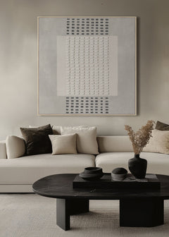 Linear Trail Framed Canvas 80 x 80 x 4cm Grey & Beige Multi