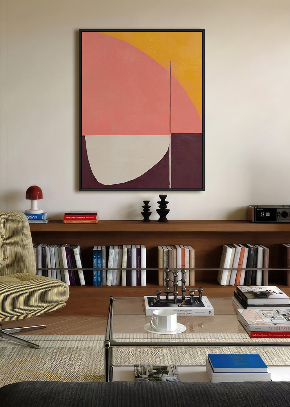Moderne Framed Canvas 70 x 90 x 4cm Burgundy & Orange Multi