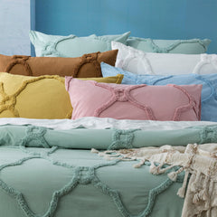 Moroccan Quilt Cover Tufted Cotton Chenille Set Sky
