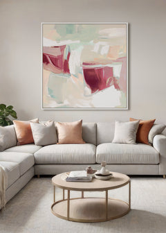 Rhubarb Dreams Framed Canvas 80 x 80 x 4cm Burgundy & Green Multi