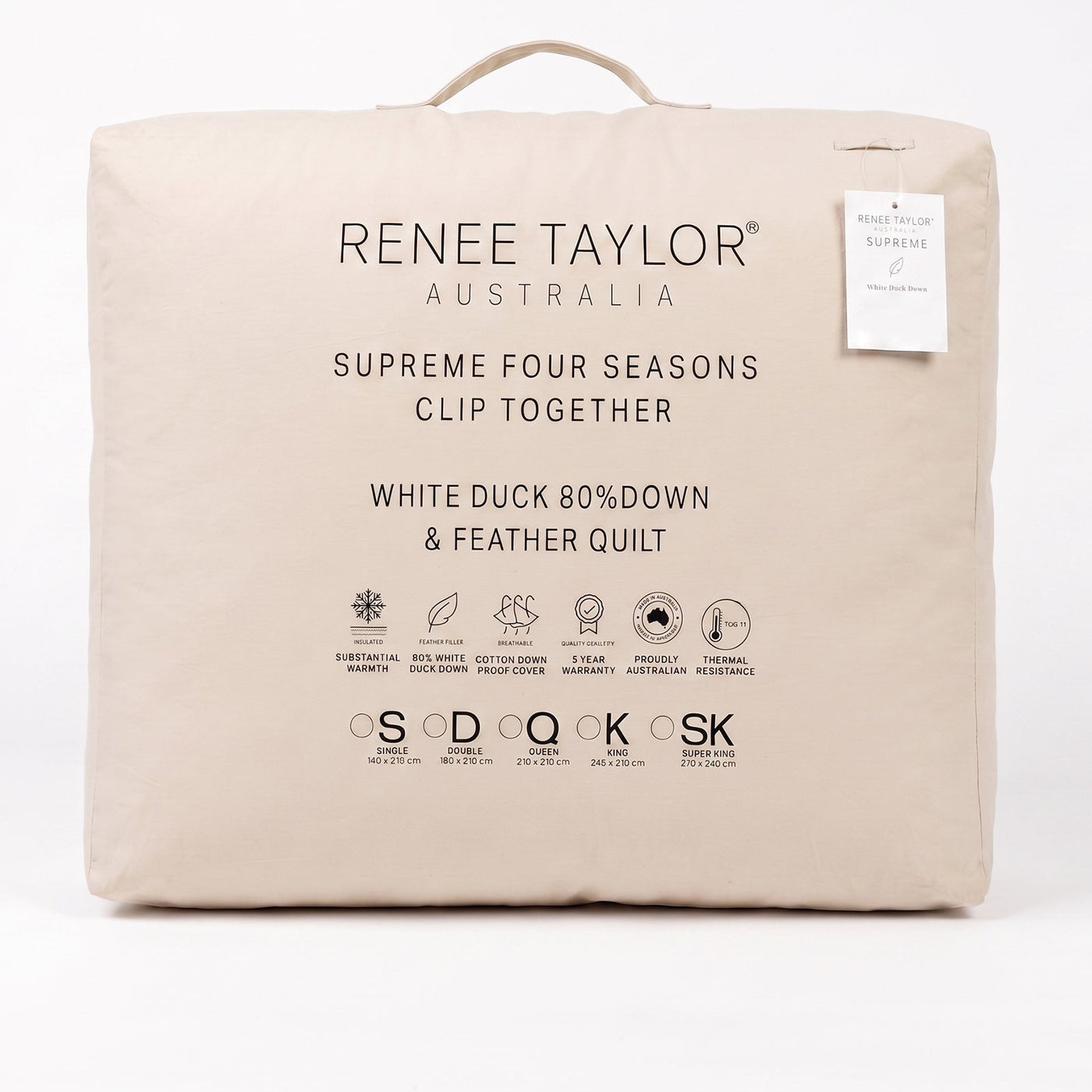 Supreme Four-Season Clip Together 80% White Duck Down & Feather Quilt