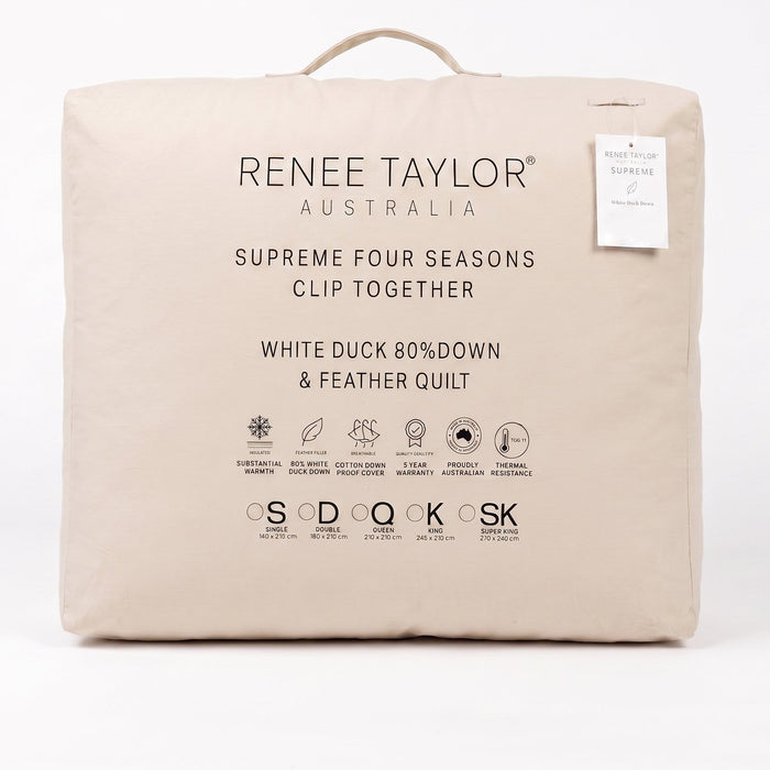 Supreme Four-Season Clip Together 80% White Duck Down & Feather Quilt