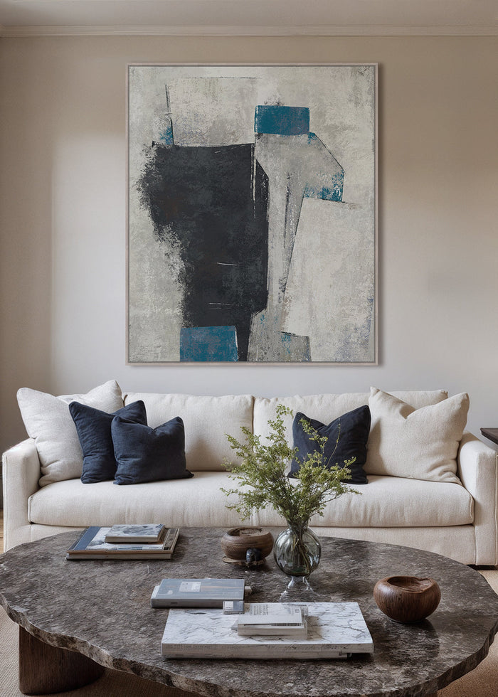 Surreal Echo Framed Canvas 100 x 120 x 4cm Grey & Blue Multi