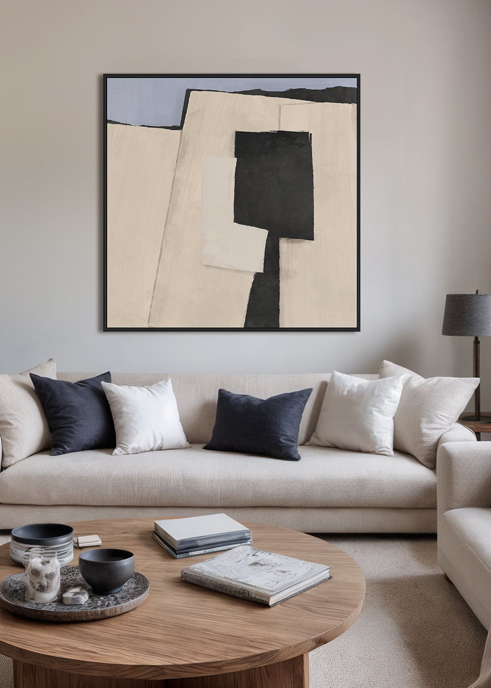 Terra Nest Framed Canvas 80 x 80 x 4cm Beige & Blue Multi