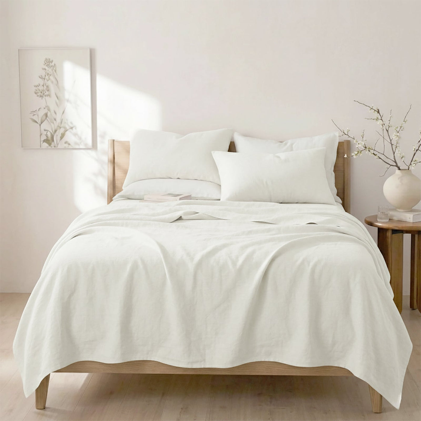Washed Linen Cotton Sheet Set White