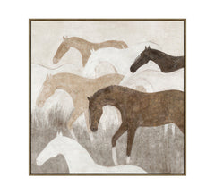 Wild Horses Framed Canvas 80 x 80 x 4cm Brown & Beige Multi