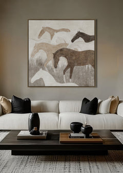 Wild Horses Framed Canvas 80 x 80 x 4cm Brown & Beige Multi