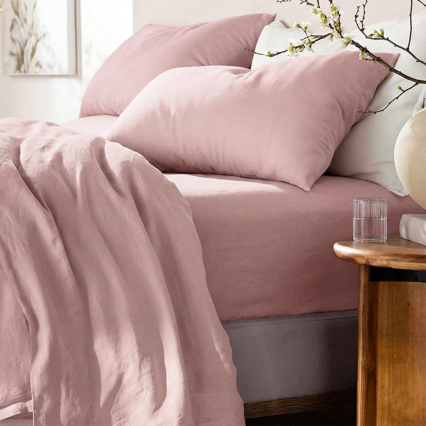 Washed Linen Cotton Sheet Set Woodrose