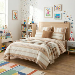Stephine Stripe Textured Cotton Slub Reversible Quilt Cover Set