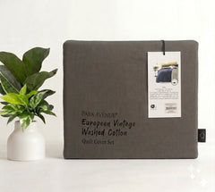 European Vintage Cotton Quilt Cover Set Coal